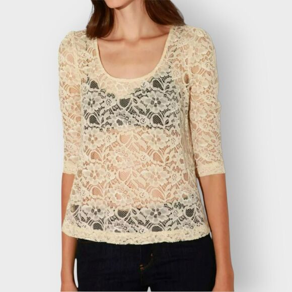 Anthropologie Kimchi Blue Lace Swing Top Ivory Festivals Boho Hippie Size XS - Picture 1 of 7